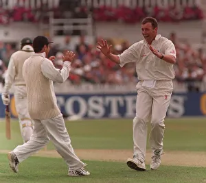 Wicket Prints: Angus Fraser and Mark Ramprakash celebrate after dismissing Cullinan at the 4th Test