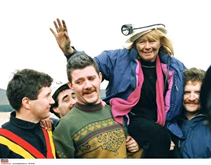 Ann Clwyd MP celebrates Tower Collierys reprieve after her underground sit in. 1994