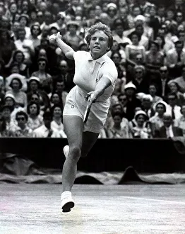 Ann Jones tennis player in action on centre court at Wimbledon against Althea Gibson