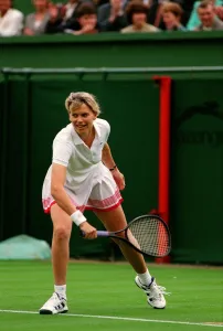 Anna Walker Sky TV Presenter July 1998 Playing in a celebrity tennis match