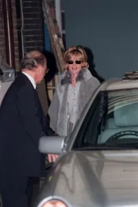 Anthea Turner TV Presenter January 1999 Getting into the back of a silver mercedes
