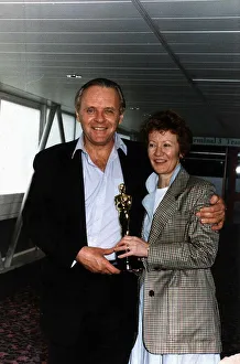 Anthony Hopkins Actor Arrives back at Heathrow with the oscar he won for the silence of