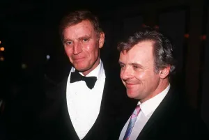 Anthony Hopkins actor with Charlton Heston at the Caine Mutiny premiere party Dbase MSi