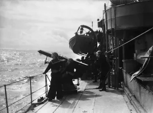 Battleship Prints: Anti aircraft drill aboard a Royal Navy cruiser of the Home Fleet seen here on exercise