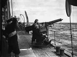 01479 Prints: Anti aircraft drill aboard a Royal Navy cruiser of the Home Fleet seen here on exercise