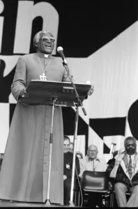 Archbishop Desmond Tutu, holds a religious gathering at Villa Park Football Stadium