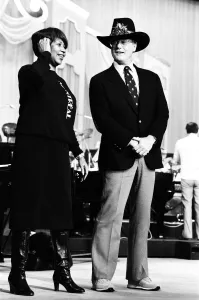 Annual Prints: Aretha Franklin and Larry Hagman on stage at the Royal Variety Show Rehearsal