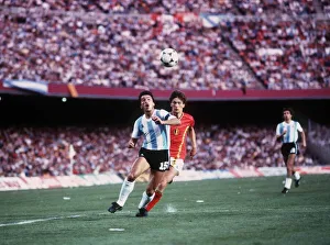 Argentina v Belgium World Cup 1982 football Daniel Passarella chasing a ball