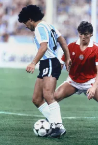 Argentina v Hungary World Cup 1982 football Maradona on the ball control