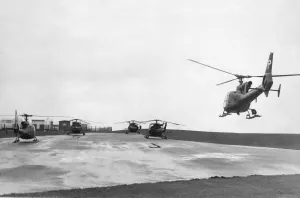 Helicopters Prints: Army Air Corps helicopters take off from Withernsea 21st December 1976