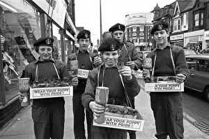 Pots Prints: Army cadet poppy sellers on Linthorpe Road Middlesbrough November 1975