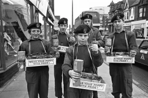 01214 Prints: Army cadet poppy sellers on Linthorpe Road Middlesbrough November 1975