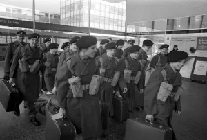 00093 Prints: Fifteen army cadets set off from Coventry station for their first real taste of life in