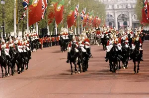 Regiment Prints: Army Regiments Household Cavalry marching for the state visit of President Soares of