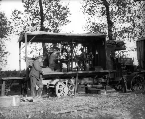 Army Service Corp in France with travelling workshop during World War One