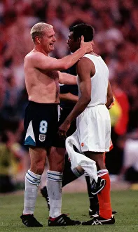 Holland Prints: Aron Winter (Holland) swaps jerseys with ex-Lazio team mate Paul Gascoigne (England)