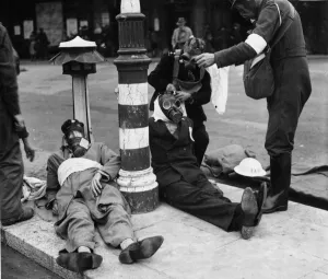 Gas Masks Prints: ARP exercise in Reading during the Second World War in preparation for re-acting to