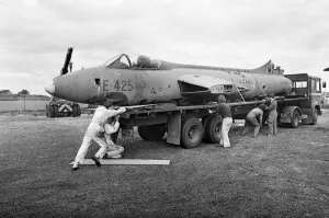 Air Show Prints: Arrival of a Hawker Hunter jet fighter at Babington Airport in Coventry