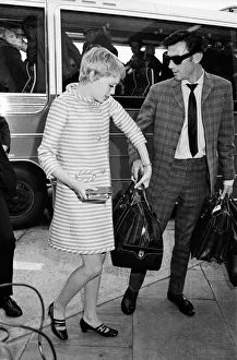 Arrivals at Heathrow Airport from Berlin. Actress Mia Farrow and actor Laurence Harvey