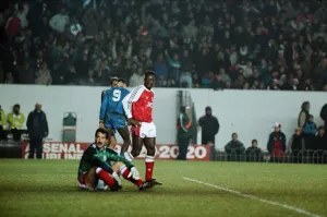 Arsenal 2 v. Wimbledon 2. Wimbledon celebrate a very late goal to draw the game