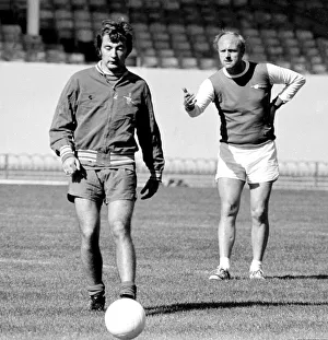 Arsenal coach Don Howe instrucing his players during a training session 9th