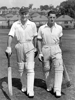00243 Prints: Arsenal FC Cricket team. Don Roper (l) and Ronnie Rooke take to the crease for the annual