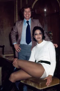 Arsenal footballer Alan Ball with actress Pauline Peart during a team visit to Pinewood