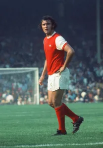 Arsenal footballer Ray Kennedy in action against Leicester City at Highbury