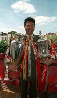 Arsenal vice chairman David Dein with the FA Cup and League Trophy, May 1998