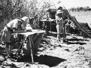 01438 Prints: Artillery exercise in Cyprus at a Battery Command Post during the Second World War