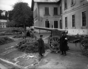 A artillery piece captured from the Austrians at Lemberg 1914 during World War One