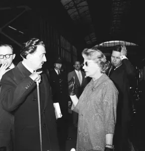Artist Salvador Dali arrives in the UK, on the continental boat train to promote his