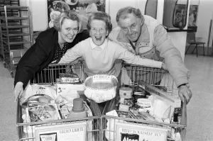 ASDA trolley dash winner Marjorie Stansfield pictured with Susan Wilkinson of ASDA