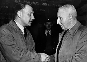 Aston Villa coach Jimmy Hogan shaking hands with manager Eric Houghton