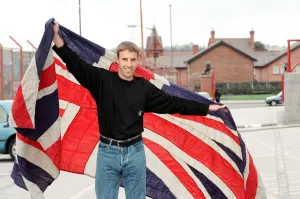 Aston Villa football player Gareth Southgate celebrates his England call up