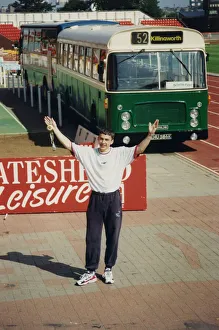 Athlete Jonathan Edwards Jonathan Edwards at Gateshead Stadium with two