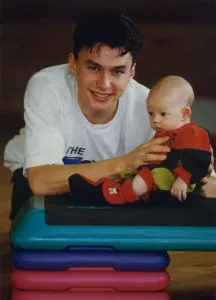 Athlete Jonathan Edwards Jonathan Edwards with ten-week-old son, Sam