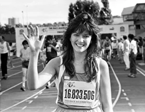 Athlete Steve Cram Karen Cram takes part in Sport Aid Race Against Time