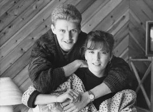 Young Couple Prints: Athlete Steve Cram Steve Cram at home with his wife Karen 4 November 1986