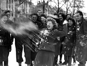 00072 Prints: ATS women involved in a snowball fight with RASC drivers of Winston Club in Berlin