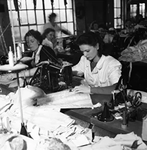 Underwear Prints: Au Fait girdle being sewn at the Spirella Corset factory in Letchworth 14th January 1949