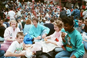 Audience gather outside the Wembley arena prior to the Michael Jackson concert