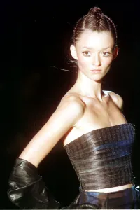 Audrey models a Versace design at the Versace show January 1999 at Paris Fashion