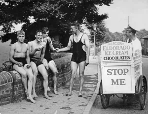 Heat Prints: August Bank Holiday 1937. The ice cream man was a welcome sight to these takers