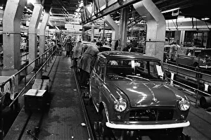 The Austin Mini car assembly line night shift at Longbridge, Birmingham, West Midlands