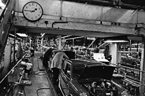 The Austin Mini car assembly line night shift at Longbridge, Birmingham, West Midlands