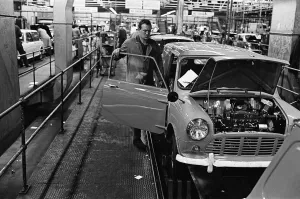 01403 Prints: The Austin Mini car assembly line night shift at Longbridge, Birmingham, West Midlands