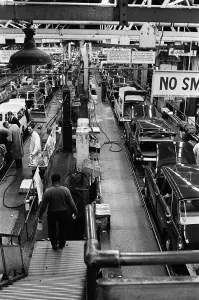 01403 Prints: The Austin Mini car assembly line night shift at Longbridge, Birmingham, West Midlands