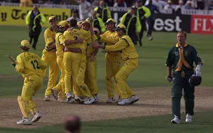 Australia cricket team celebrate Cricket World Cup 1999 as Allan Donald walks off