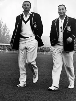 English Prints: Australian Captain Richie Benaud (left) and Worcestershire Captain Don Kenyon walk back